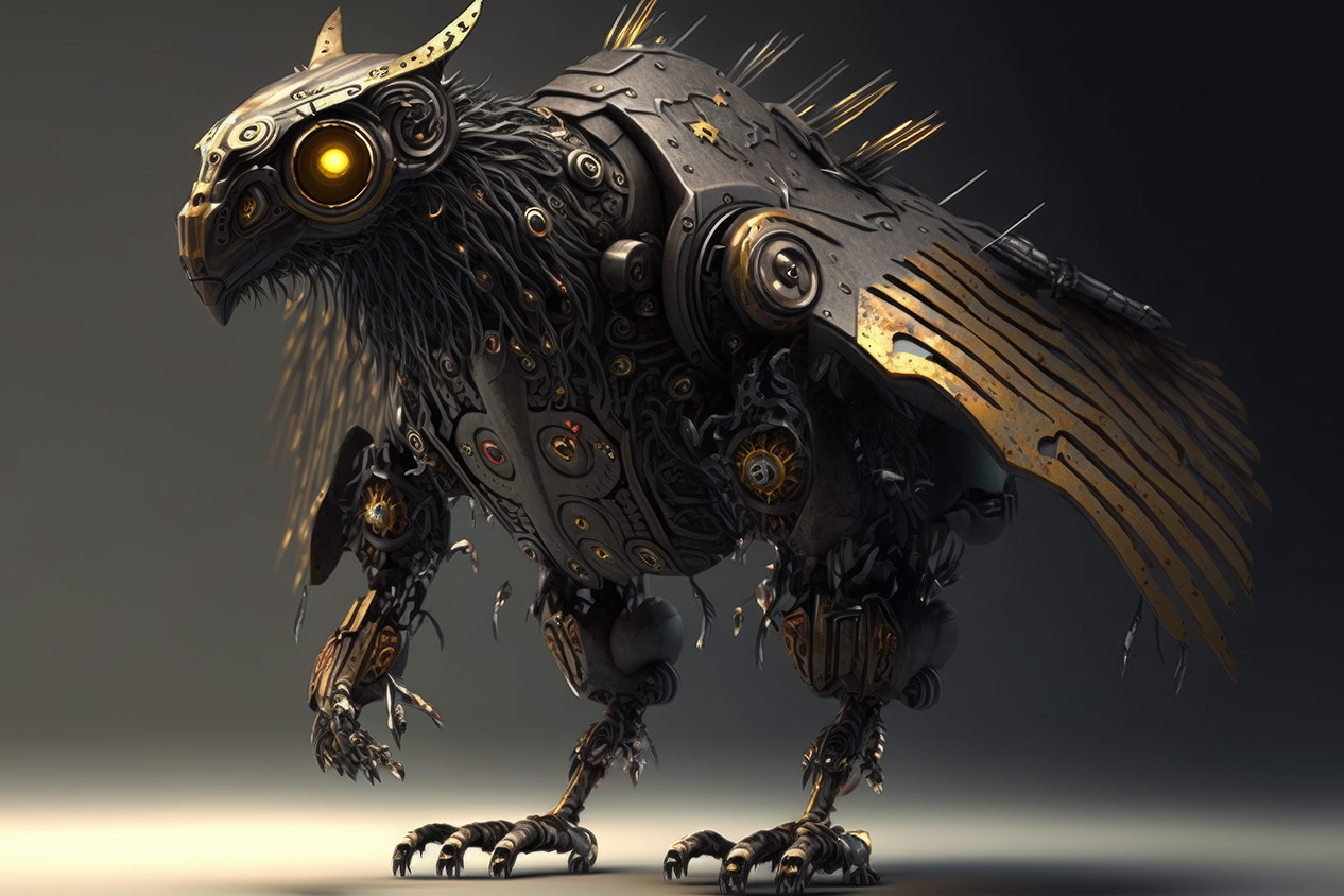 Robot bird made of metal rust