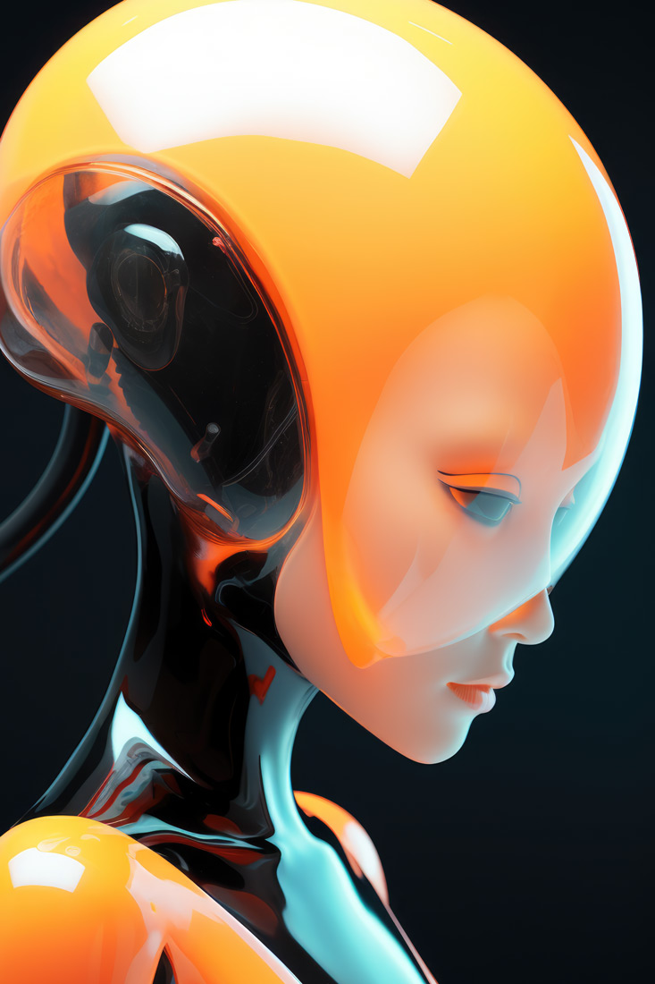 Alien girl with glossy orange head