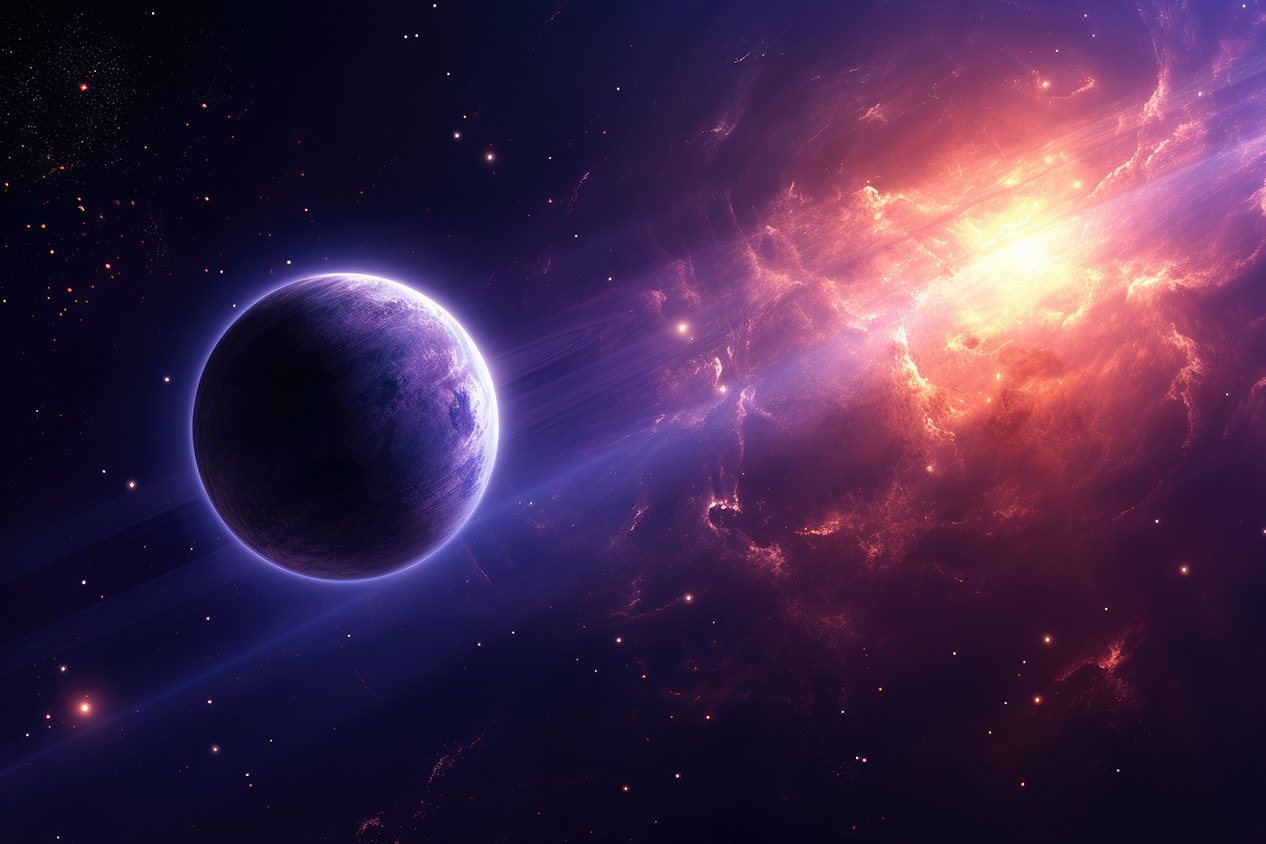 Cool wallpapers of Violet planet in space with fire nebula | TerraWalls