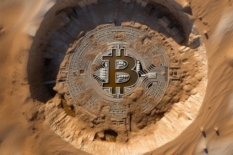 Bitcoin in big sand crater