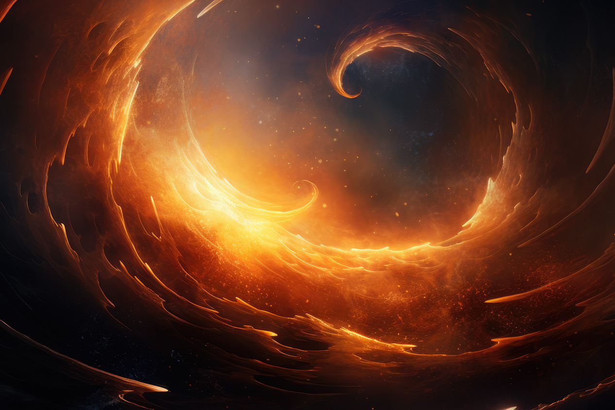 Swirled fire clouds in space