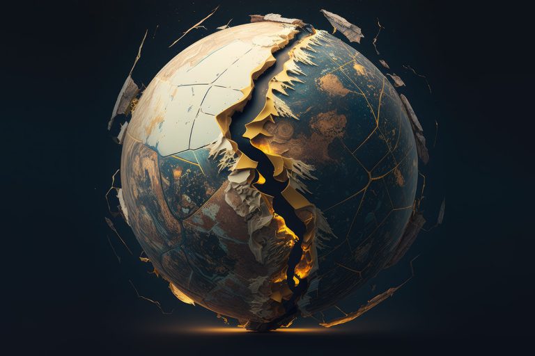 Cracked planet on dark background