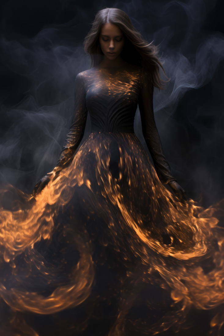 Woman in black fire dress