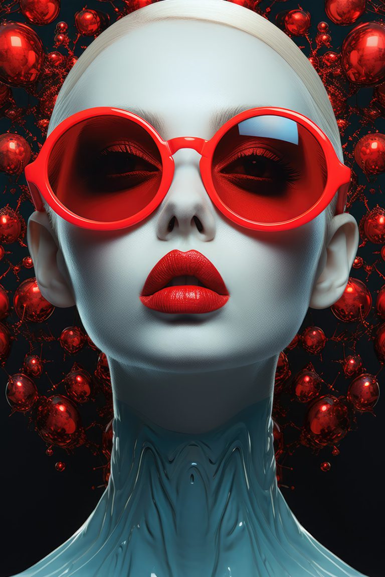 Girl with red glasses and red lips