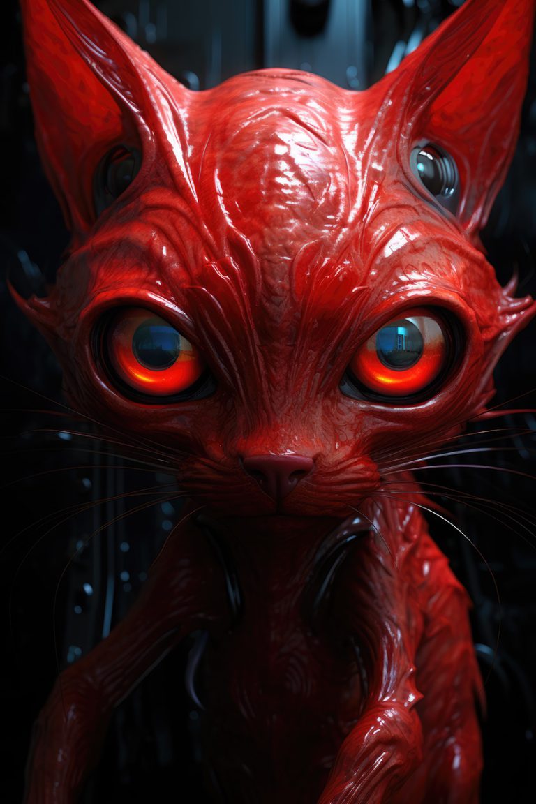 Red alien cat with big eyes