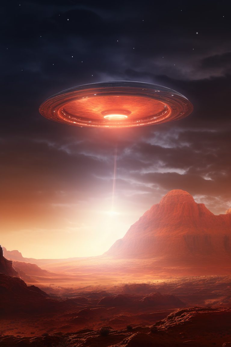 Ufo flying over the red planet