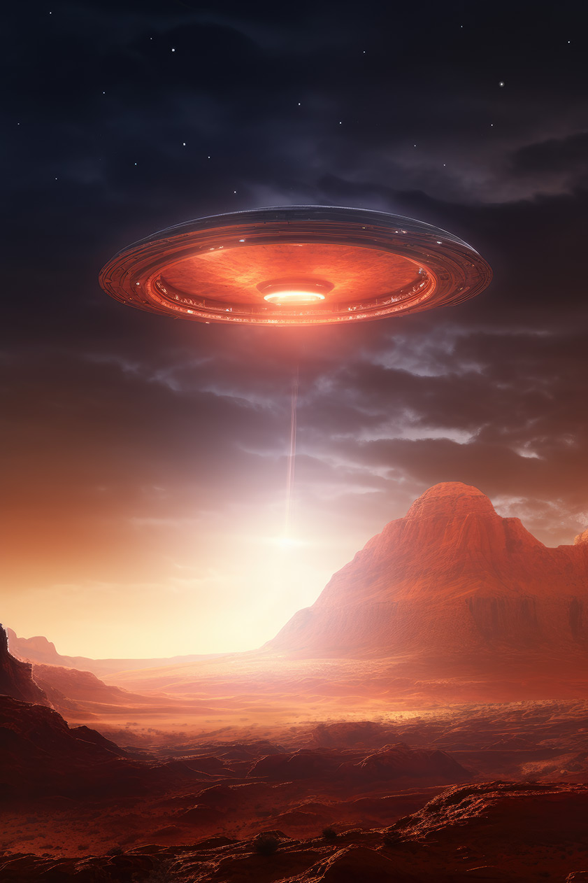 Ufo flying over the red planet