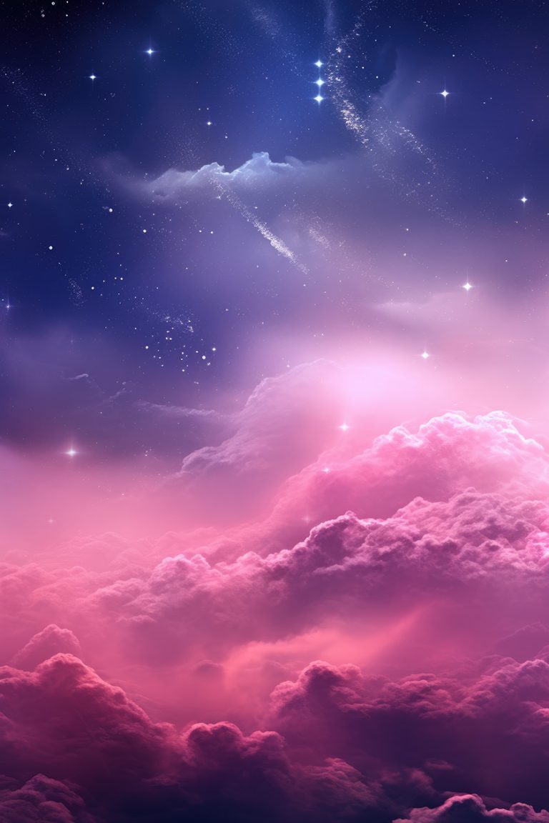 Neon purple clouds and stars background