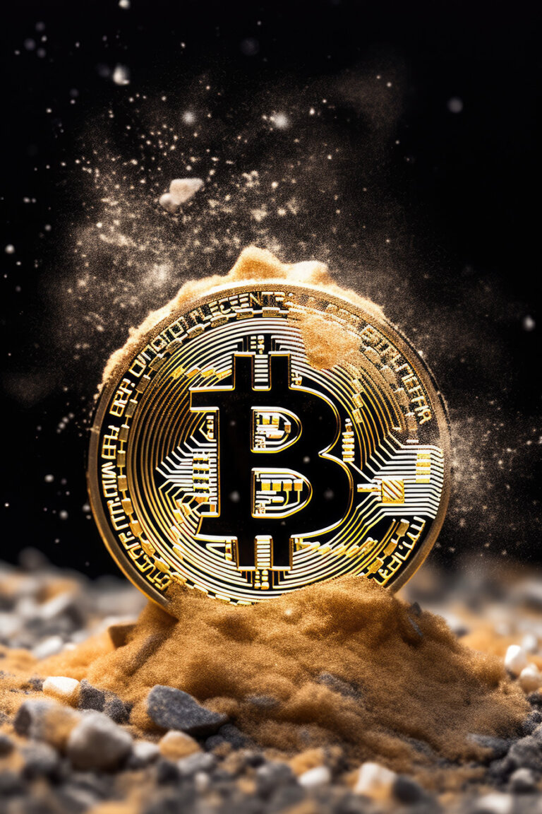 Golden bitcoin in dust