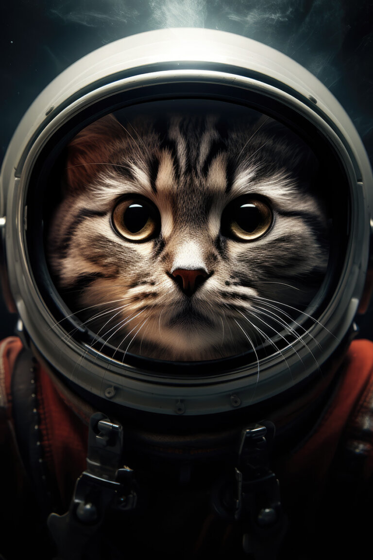 Cat in helmet and astronaut suit