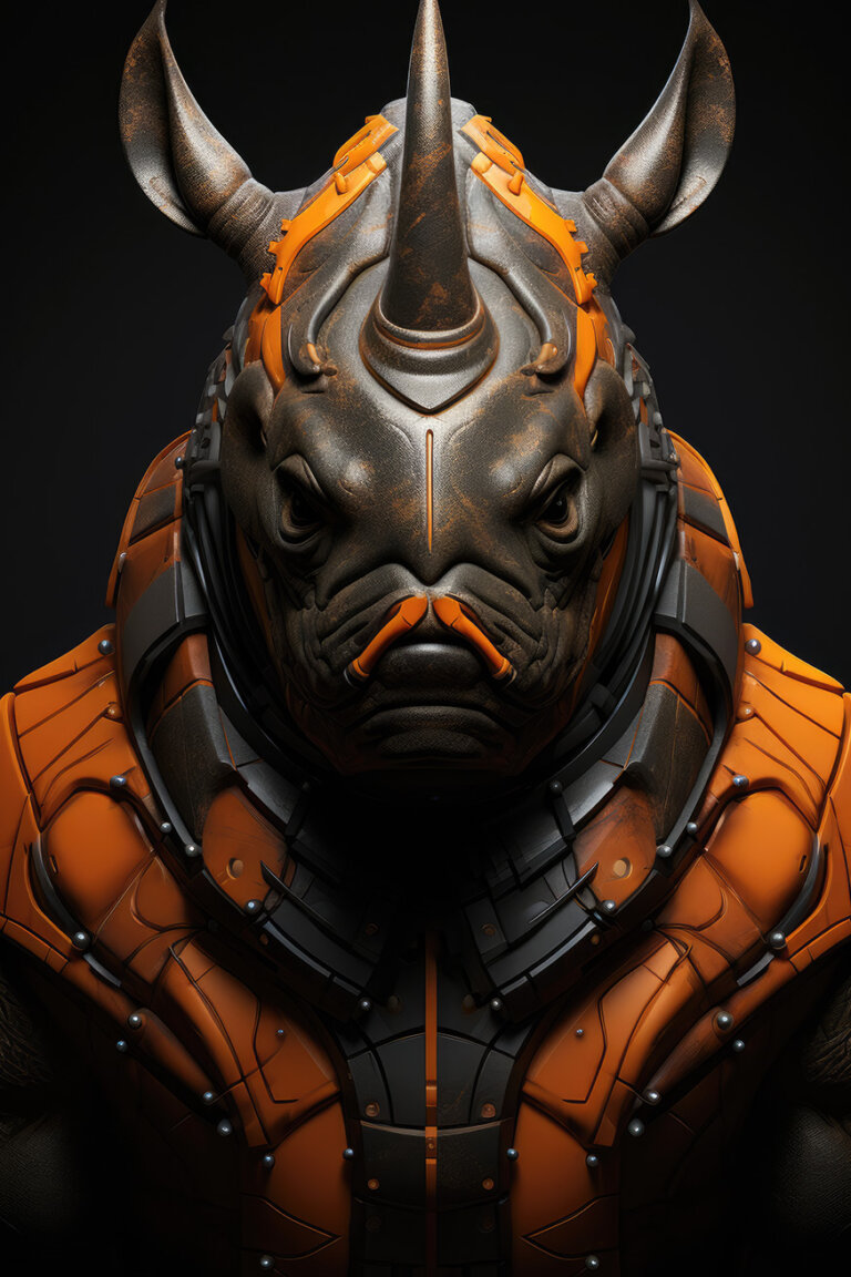 Rhino warrior in orange suite