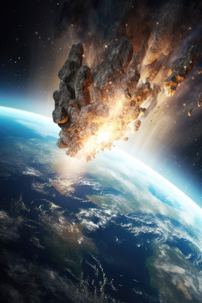 Huge asteroid in fire falling on the Earth