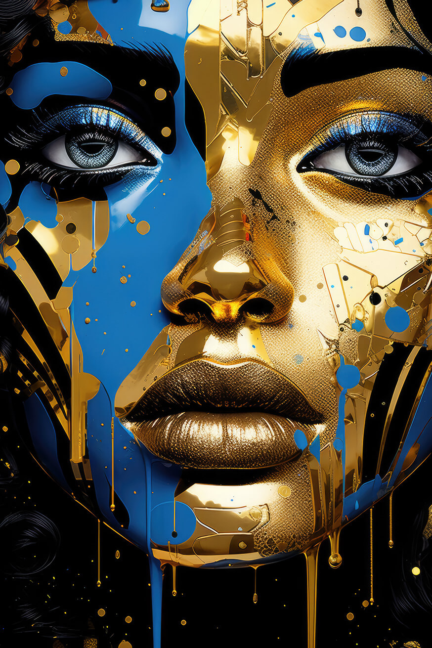 Woman with golden and blue face