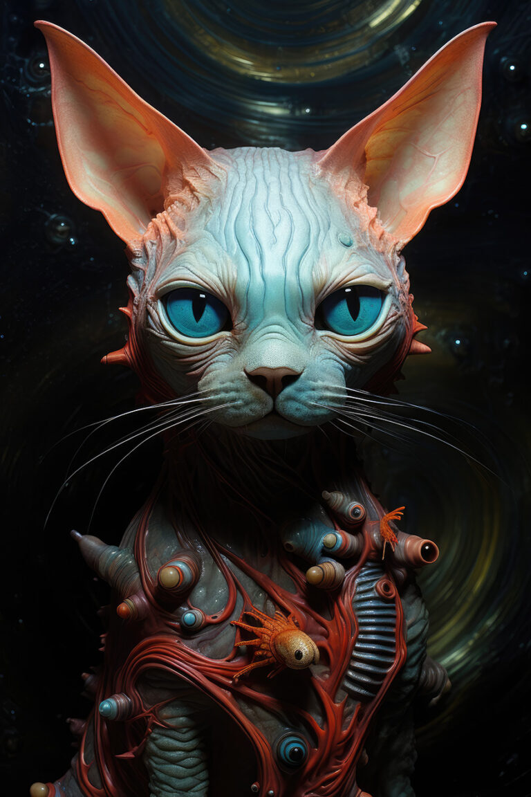 Strange alien cat with blue eyes