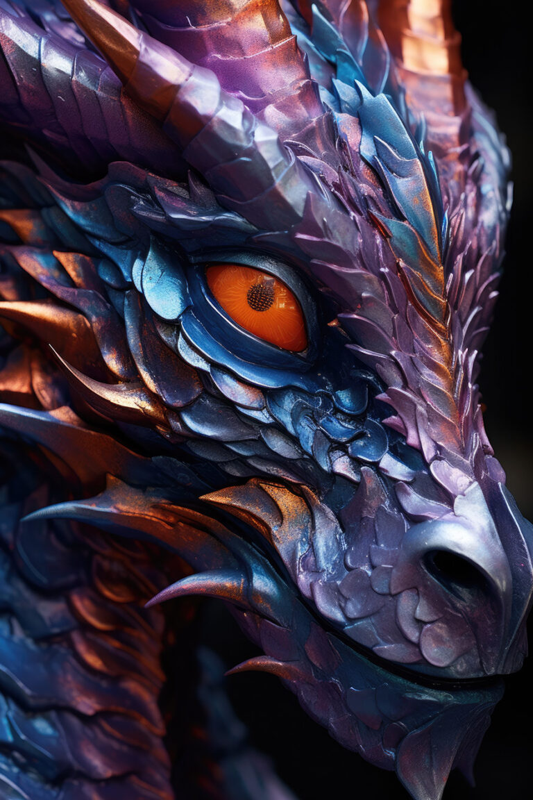 Dragon head with metallic neon skin