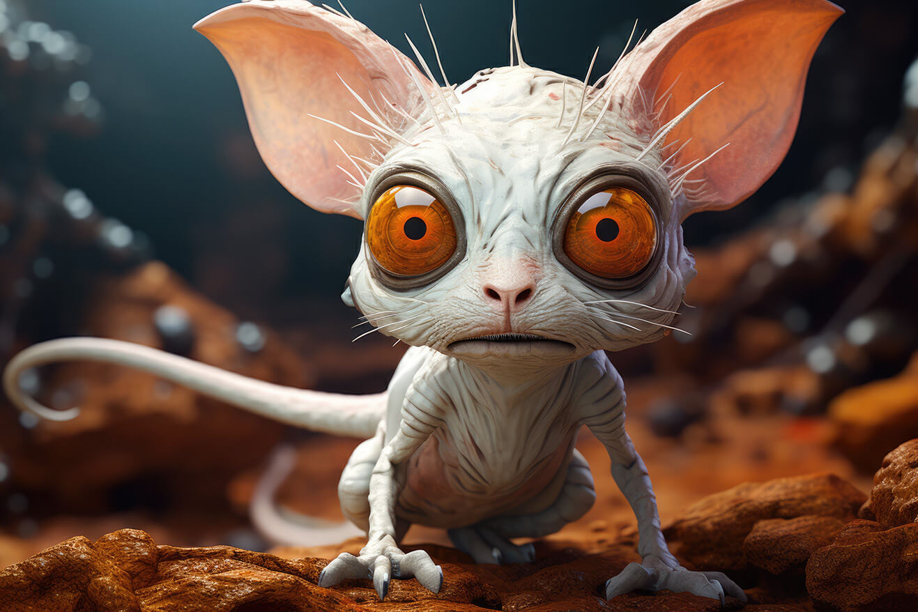 White alien mouse with big eyes