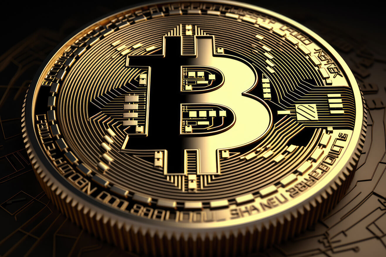 Golden bitcoin metallic logo