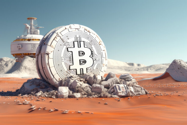 White bitcoin logo found on some planet