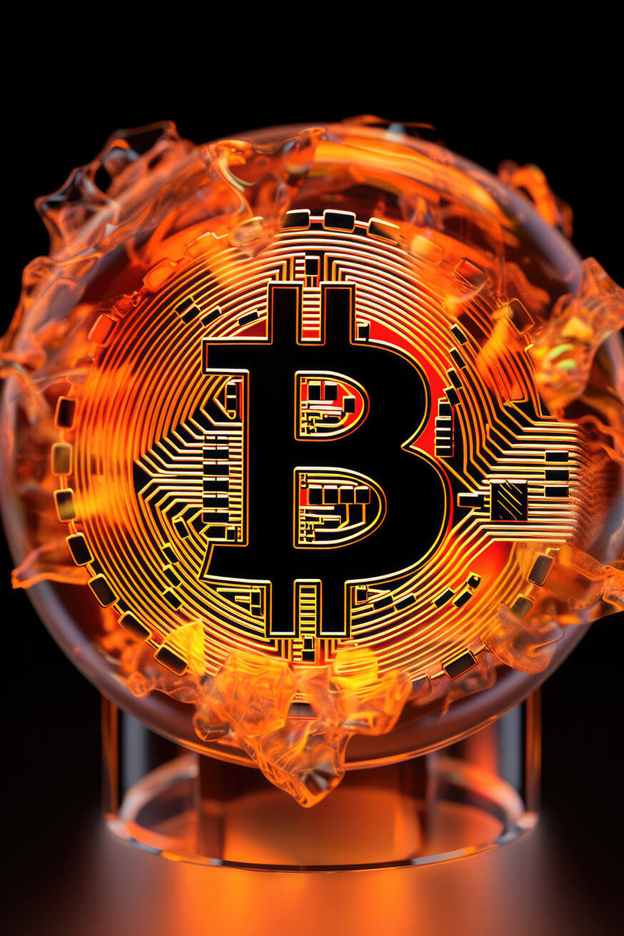 Bitcoin logo in orange crystals