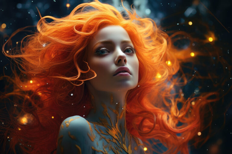 Fantasy girl with vibrant orange hair