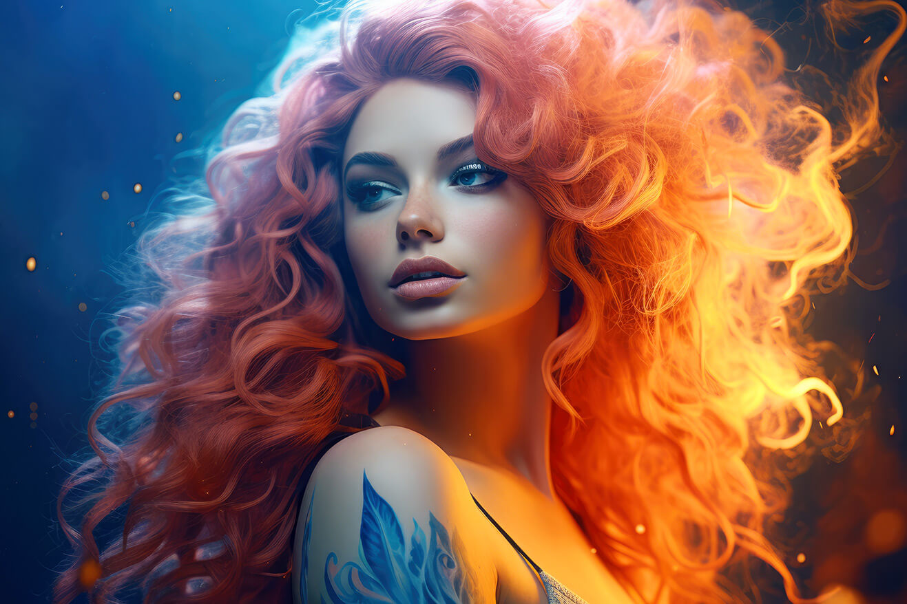 Beautiful orange haired girl in sun lights