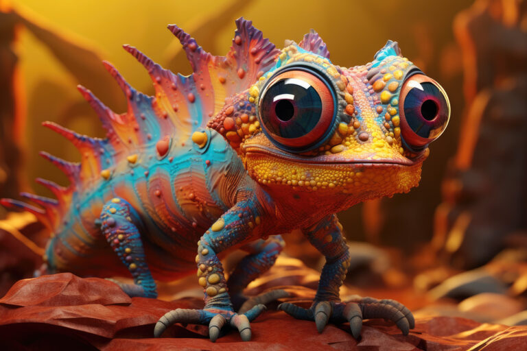 Weird colorful chameleon creature