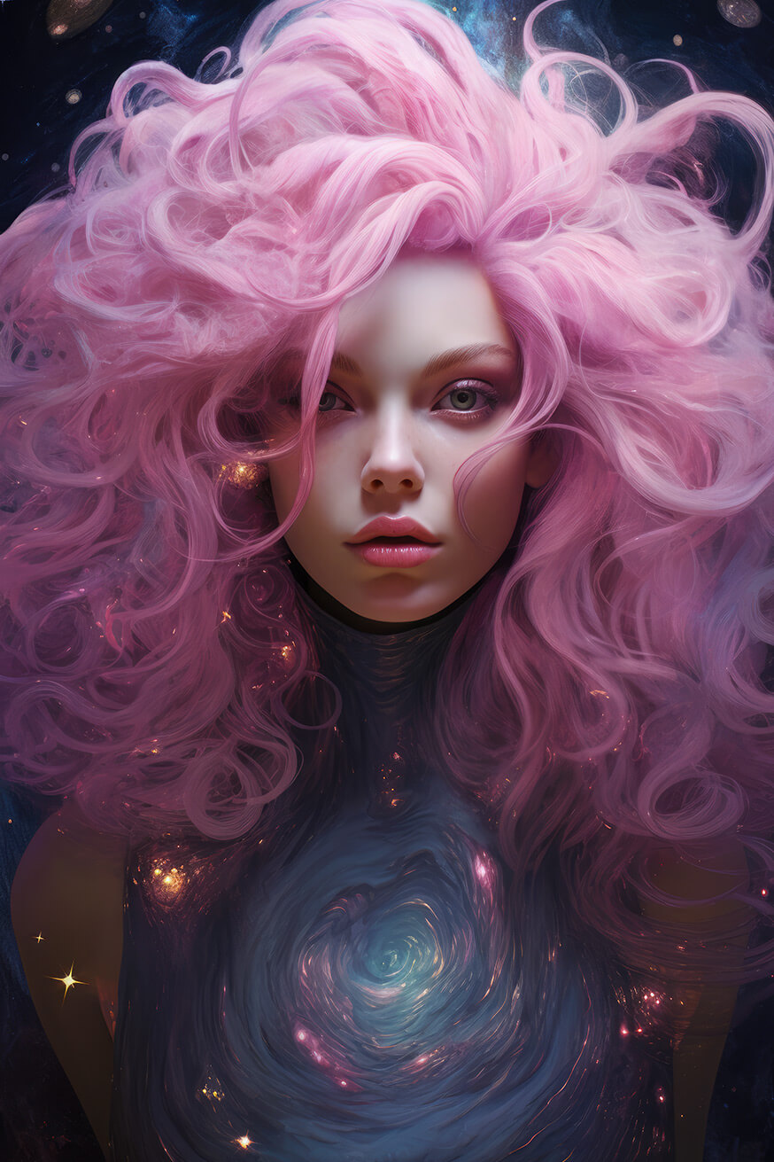 Fantasy girl with pink hair and galaxy suit