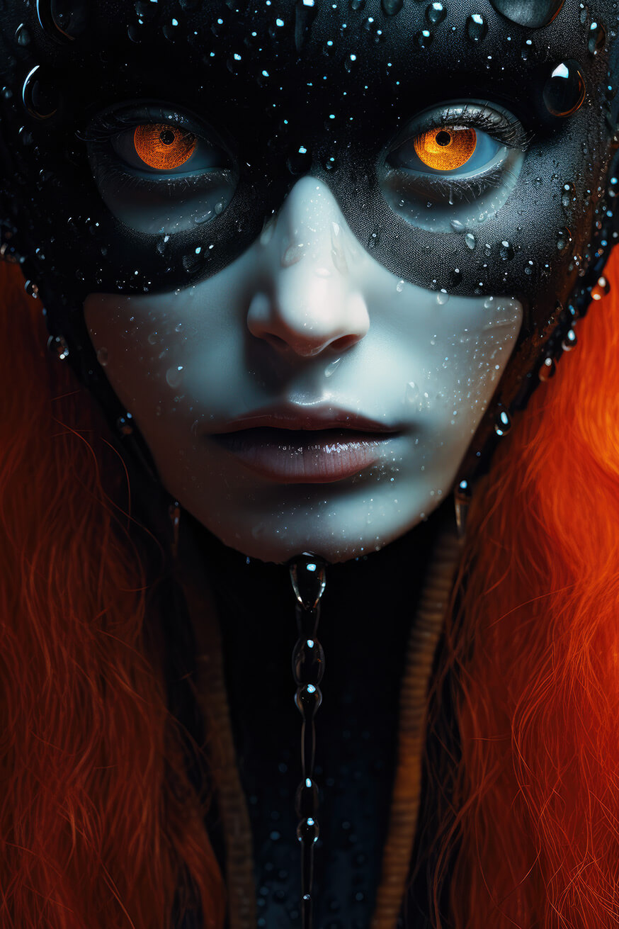 Fantasy woman with red hair and orange eyes