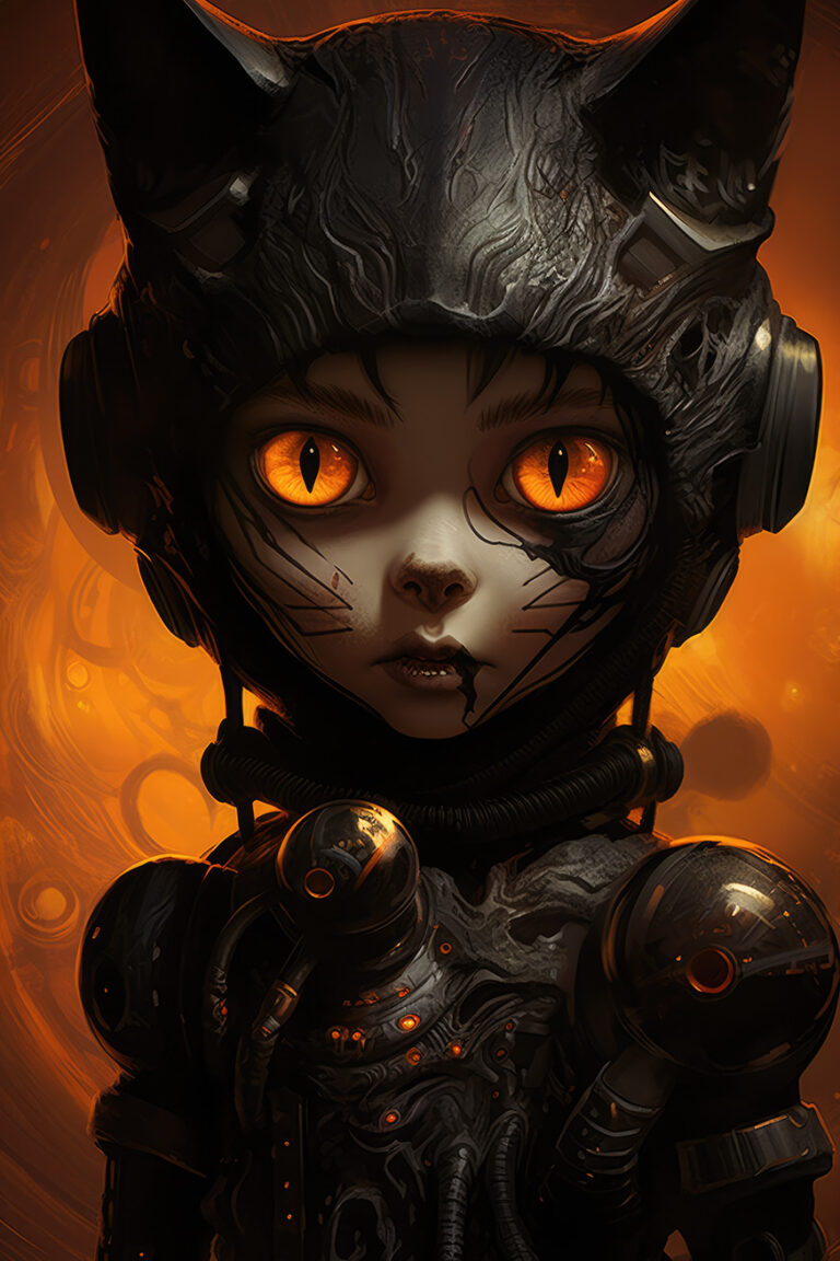 Humanoid girl like a cat creature in black suit