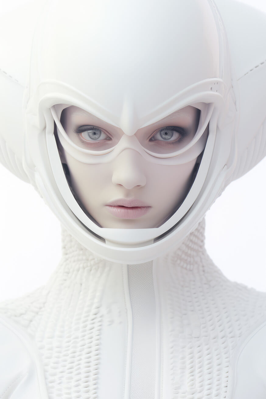 Woman in blue helmet and suit