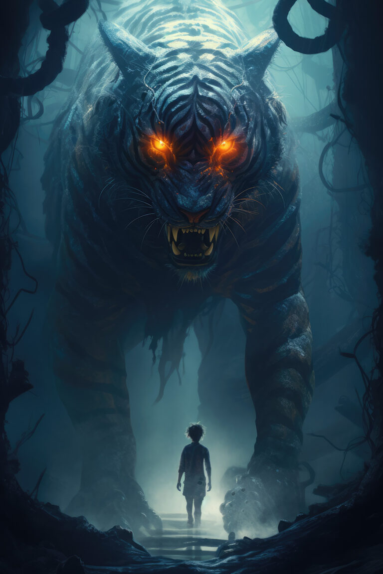 Monster tiger with fire eyes in night