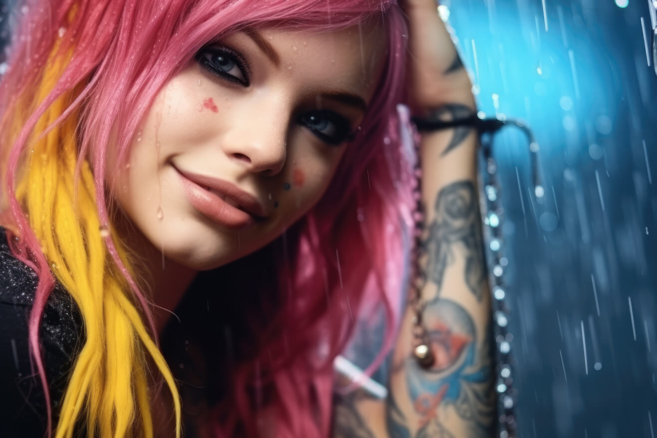 Girl with pink hair and tattoo