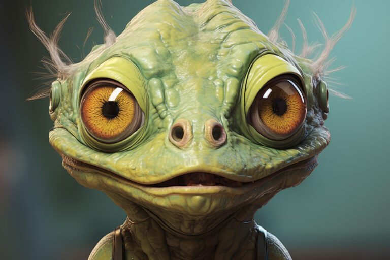 Funny alien frog with big eyes