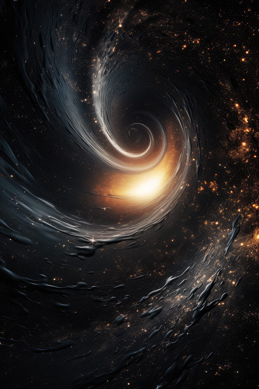 Swirled clouds in dark space with orange stars