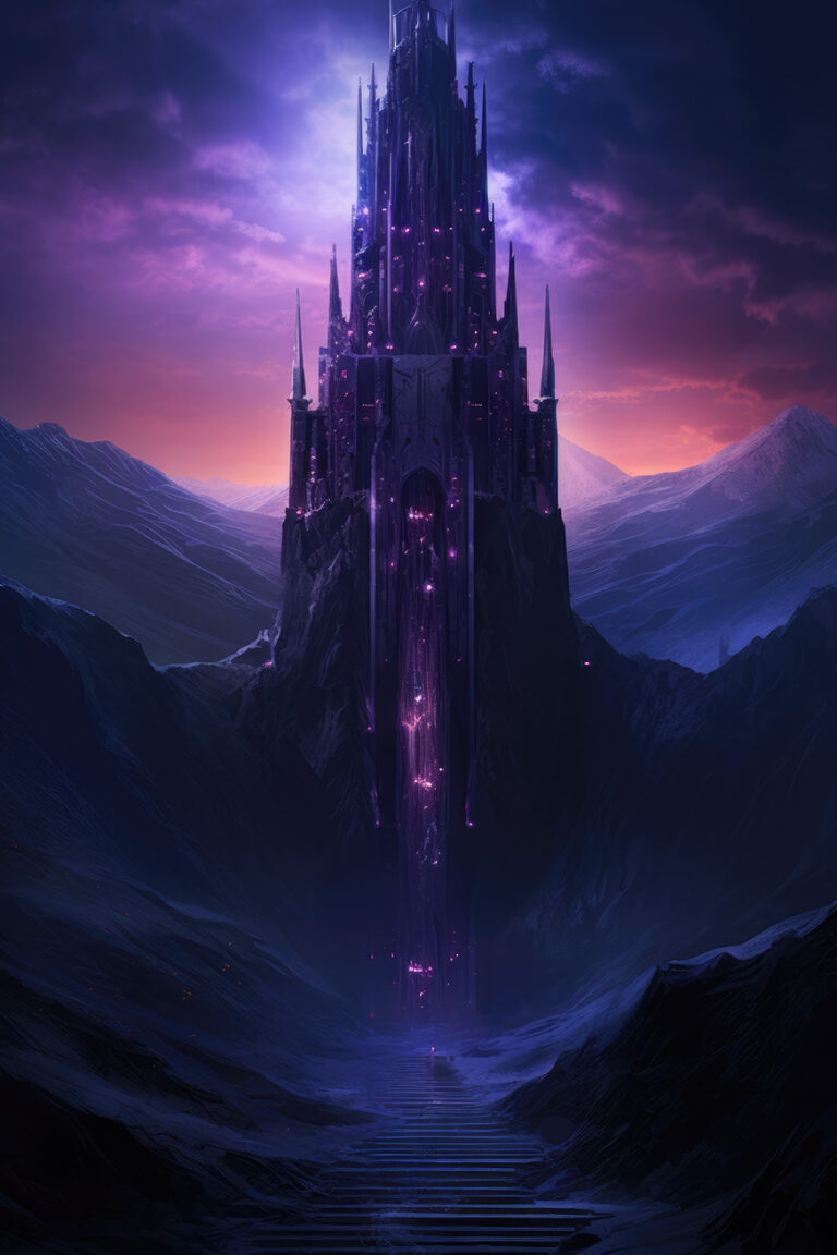 Tall black tower with purple lights