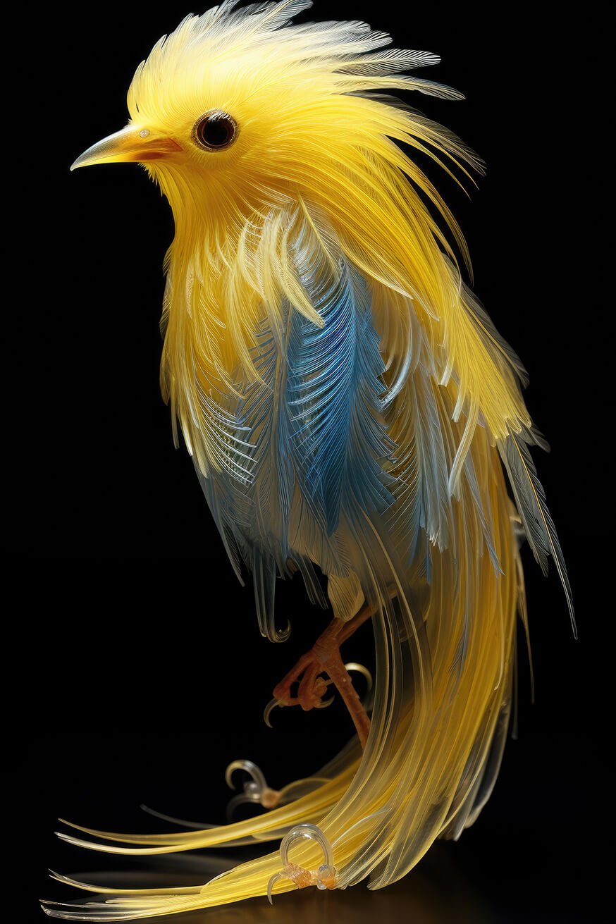 Yellow bird with long feathers