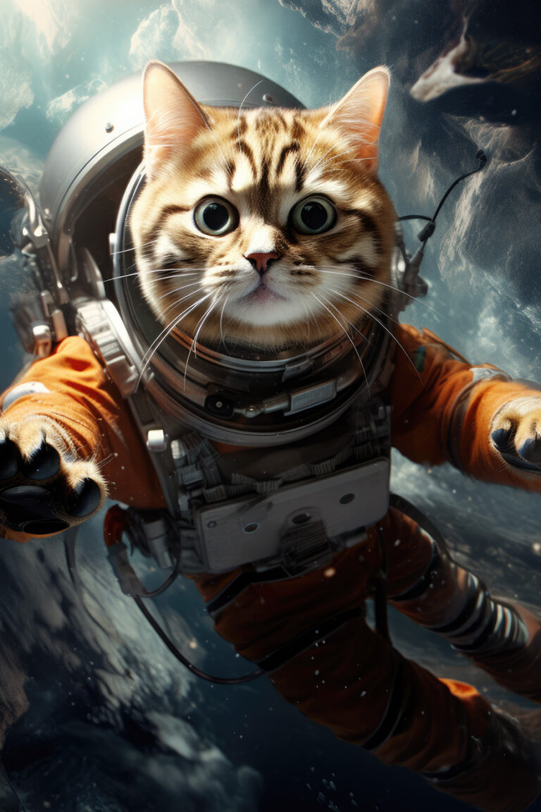 Cat in space in astronaut suit