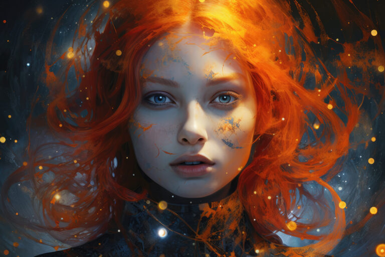 Fantasy girl with orange hair painting