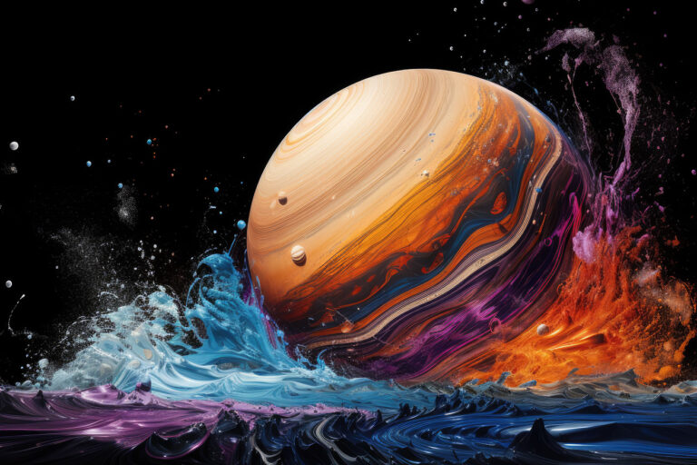 Planet like jupiter on colorful splash background