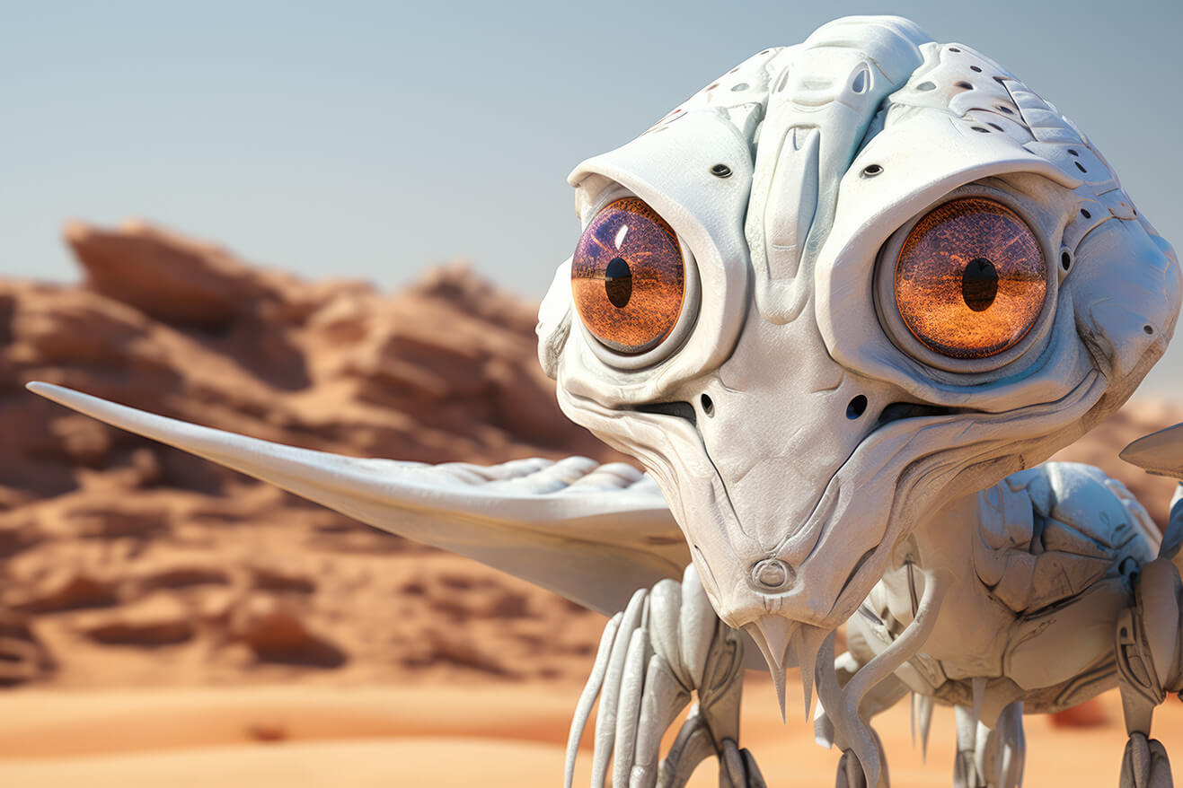 White alien creature like crocodile