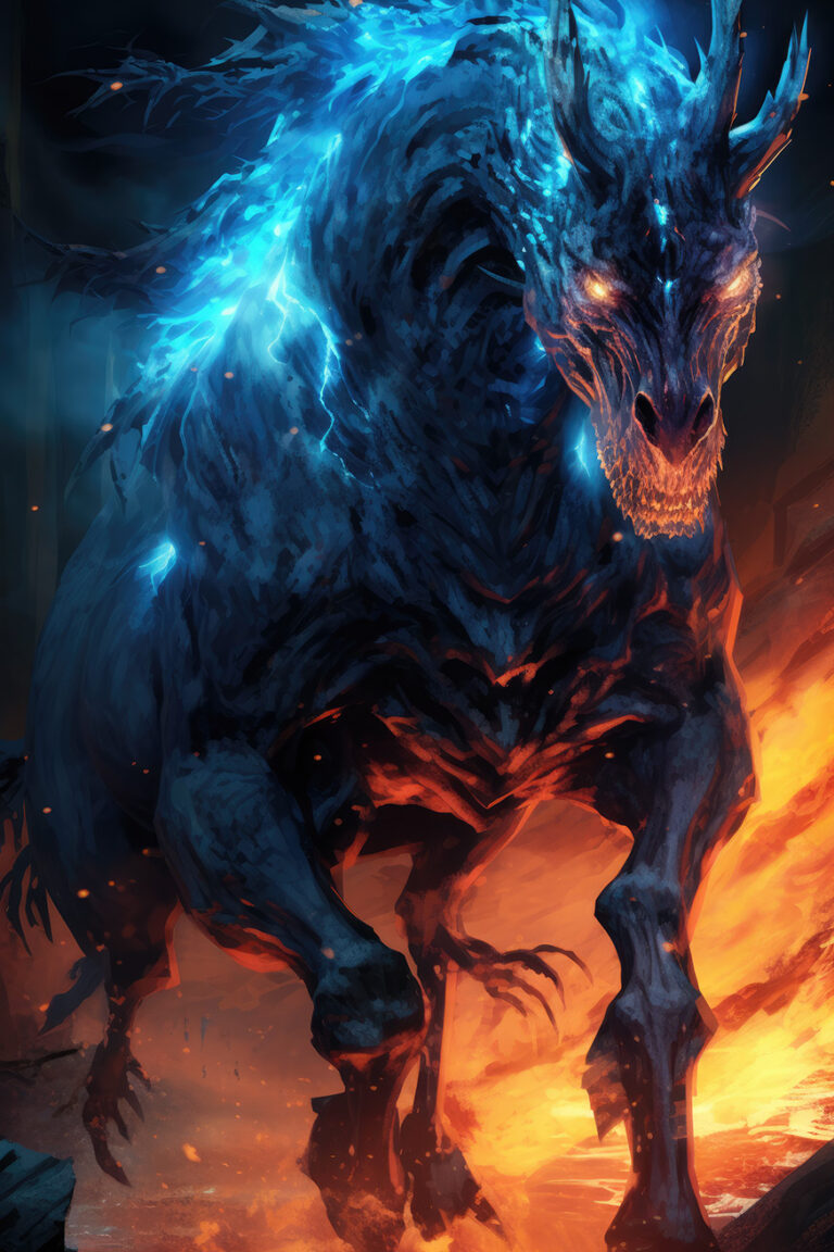 Monster horse in blue and orange fire