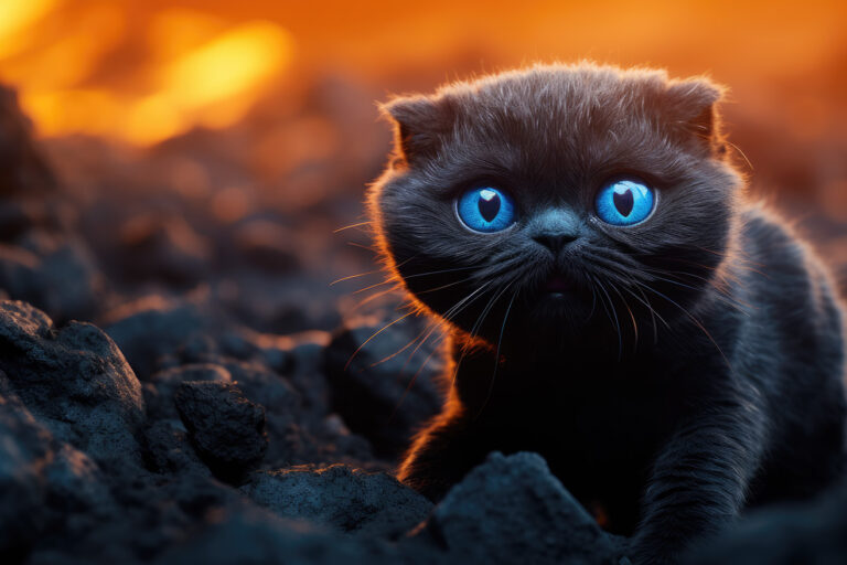 Cute gray scottish fold cat with blue eyes