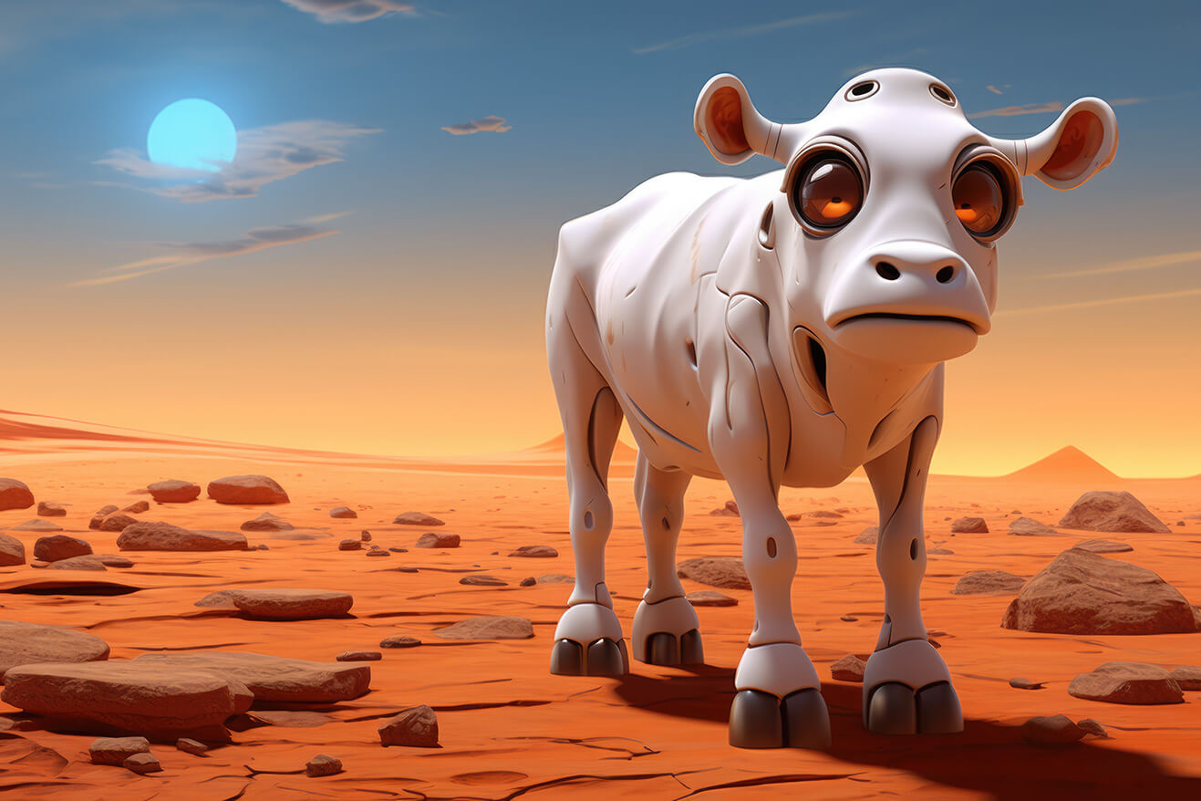 Strange white cow on some planet