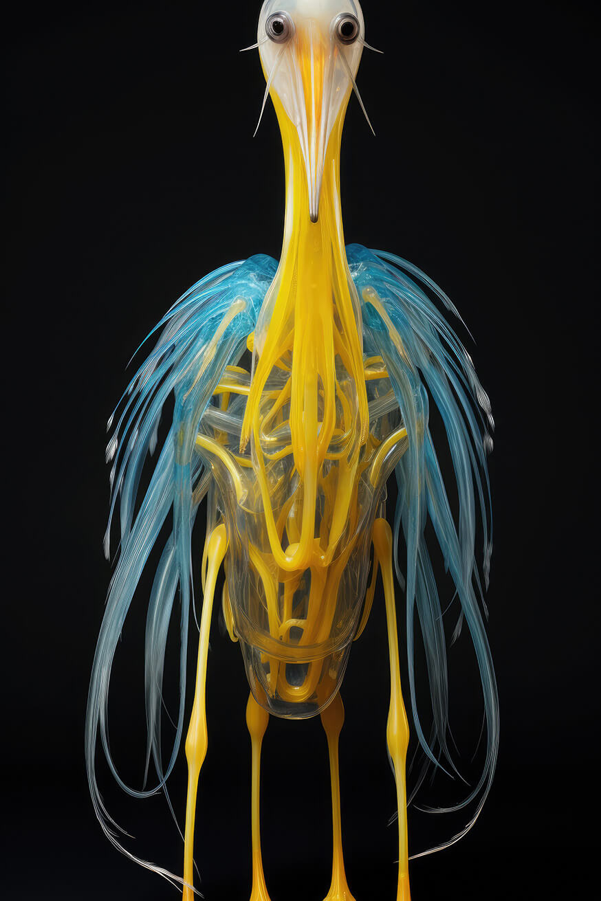 Strange yellow and blue alien bird