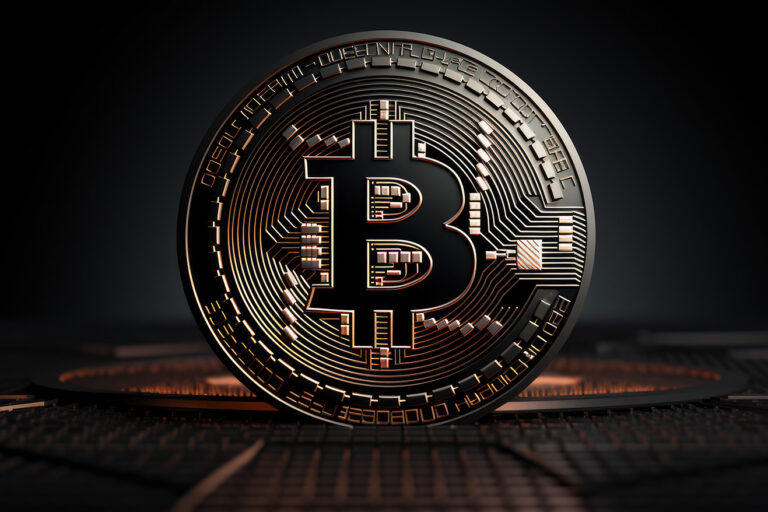 Black bitcoin logo with red highlight