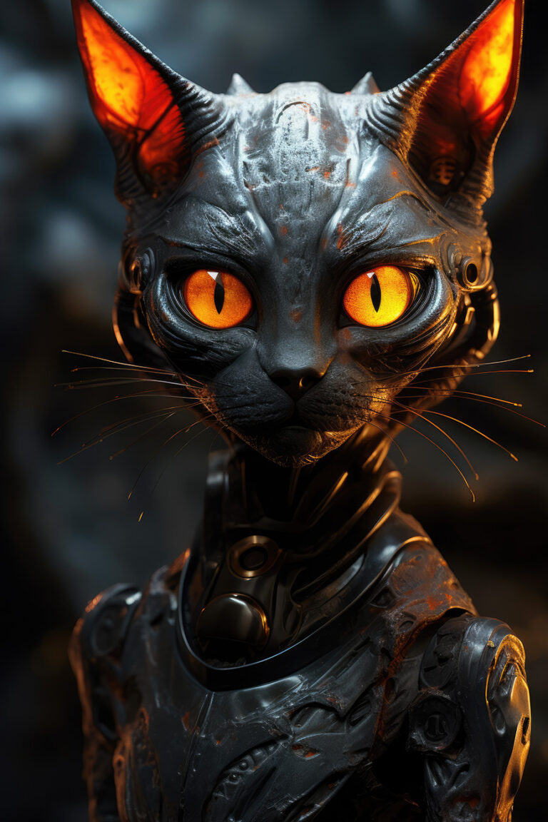 Black humanoid cat with orange eyes