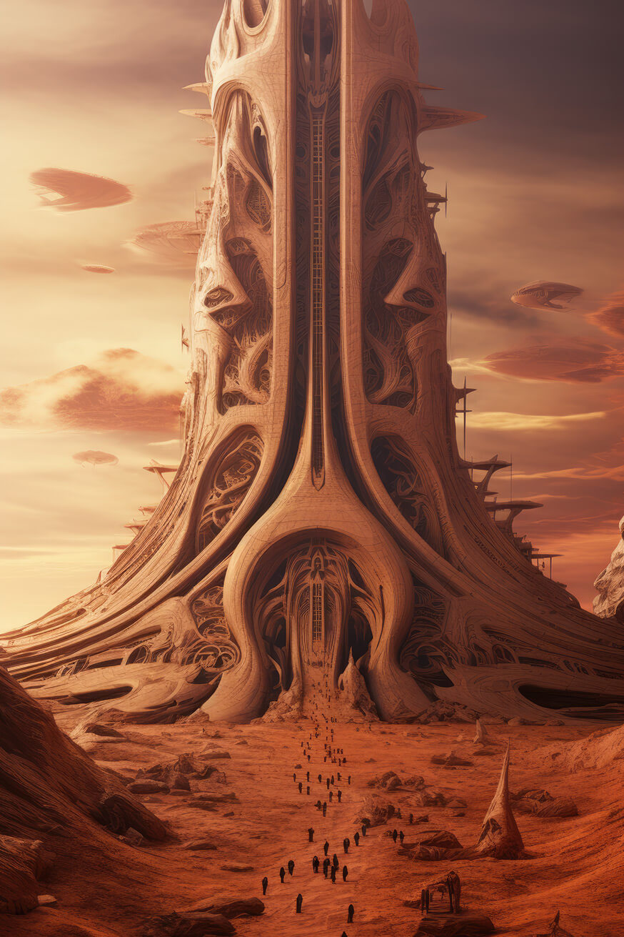 Strange stone tower in desert