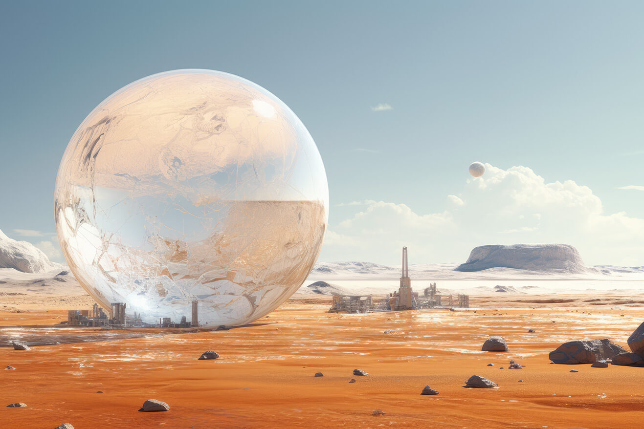 Huge glass planet sphere on unknown planet