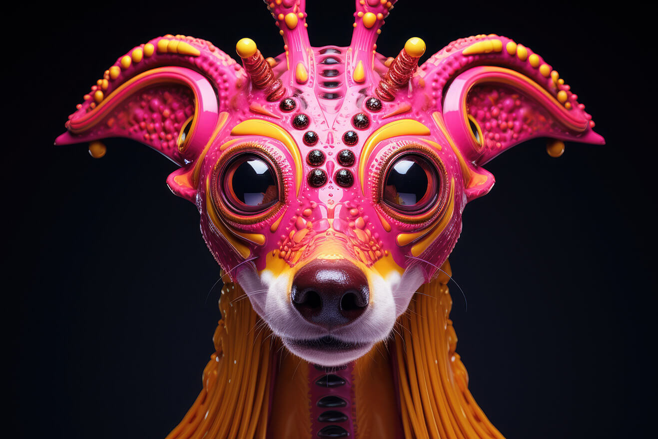 Cure alien dog portrait with pink skin