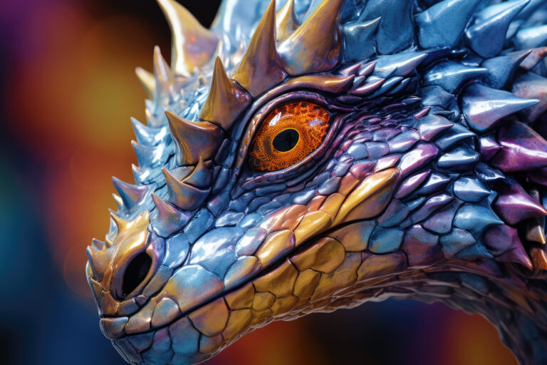 Colorful dragon head with metallic skin